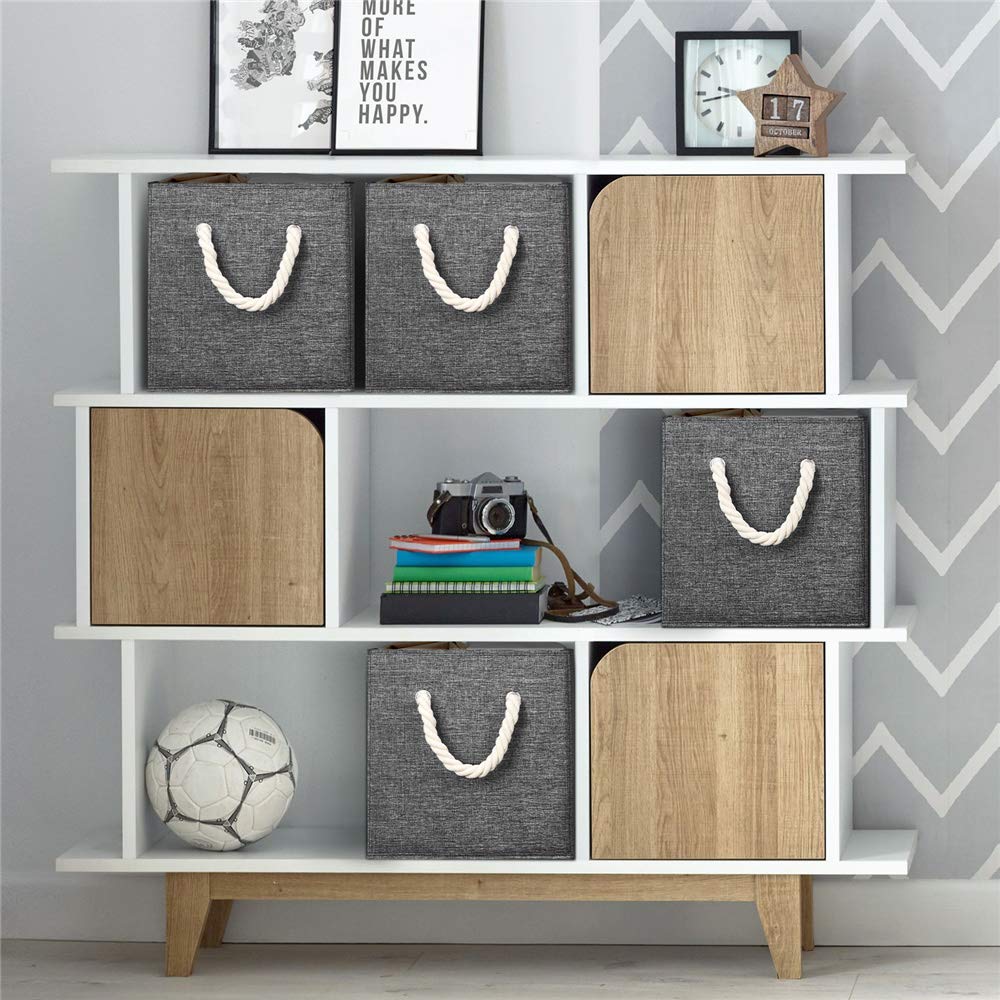 13 Inch Storage Boxes Fabric Cube Storage Bins Foldable Storage Basket Grey Storage Cube Inserts With Handles Collapsible Orgniz